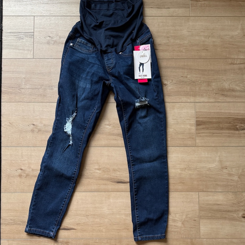 Women's Maternity Distressed Blue Jeans
